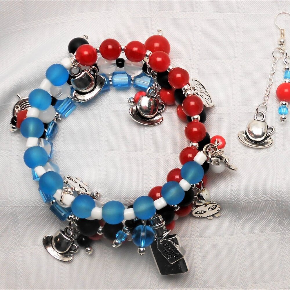 Alice in Wonderland Three-strand bracelets and earrings - No. 1 - handmade